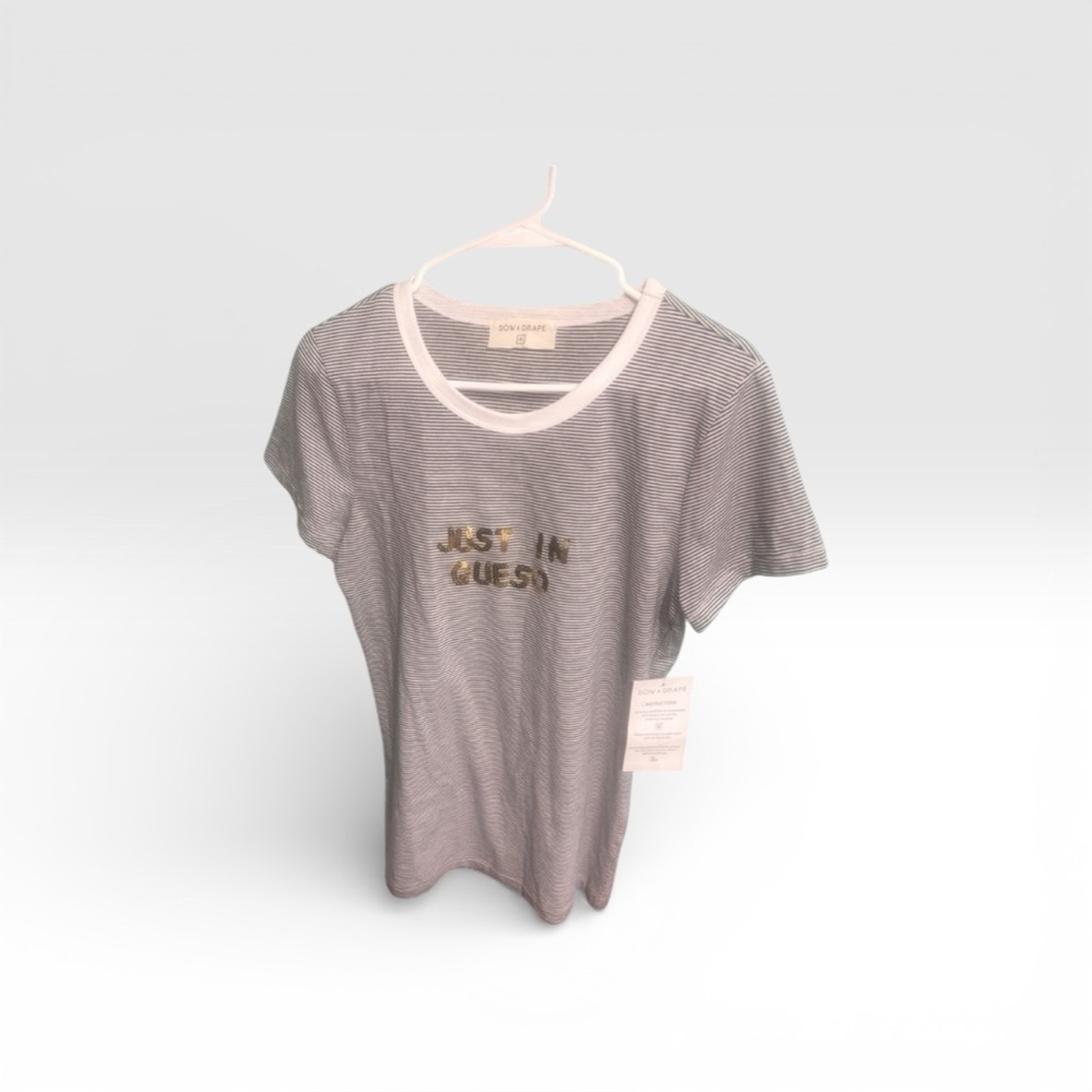 “Bow & Drape Just in Queso Sequin Tee Shirt XL Striped NWT Funny Graphic Top”